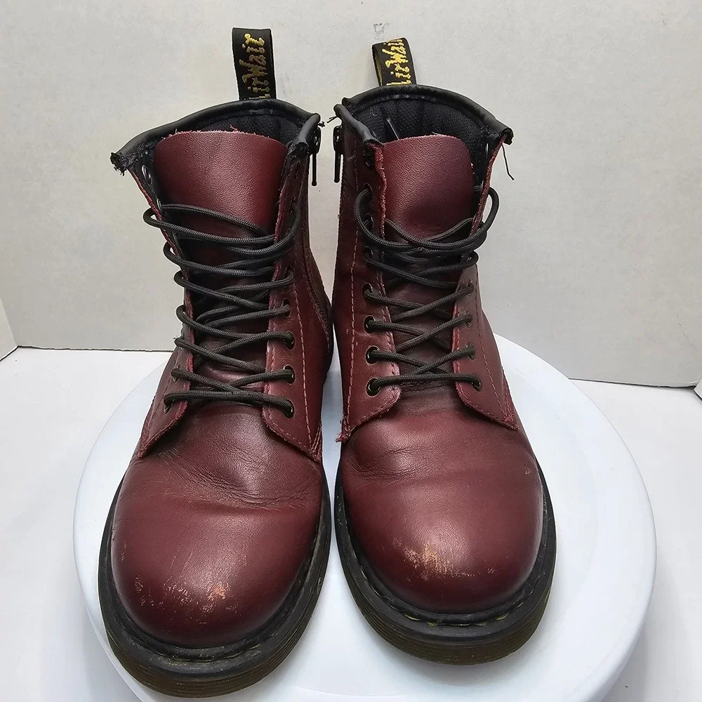 Dr Martens Docs Youth Kids Size 3 Boots  Cherry Red Leather Combat‎ Boots 1460J
